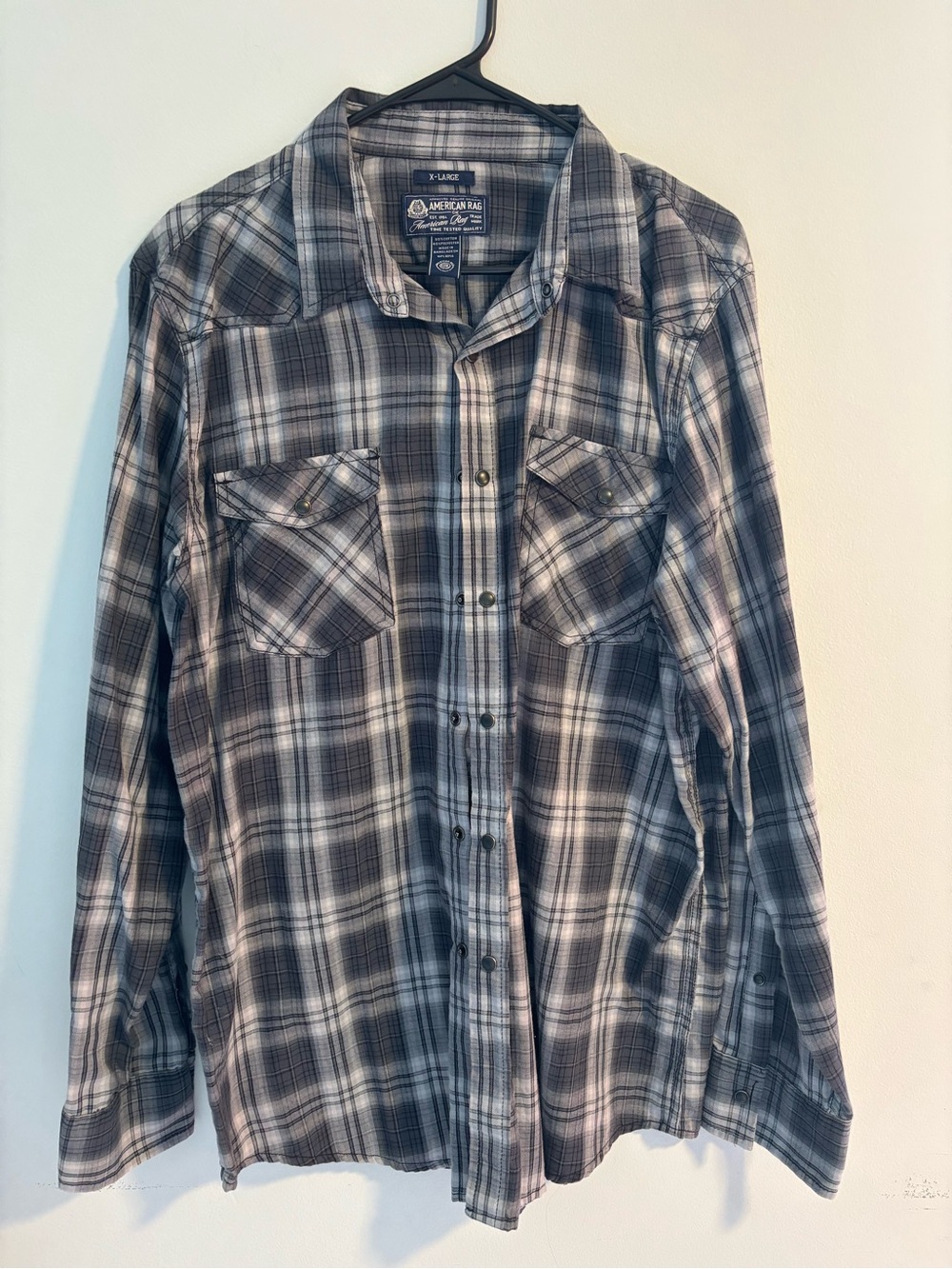 American Rag Men’s Black & Gray Plaid Button-Down Shirt